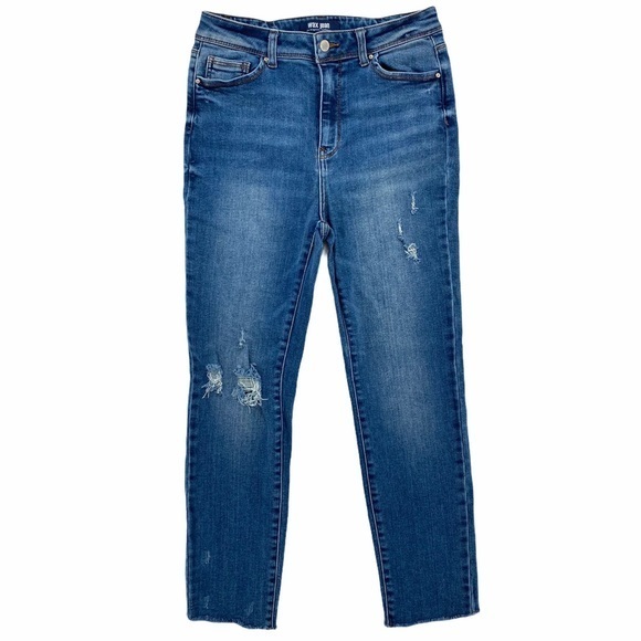 Wax Jeans Stretch Distressed Denim High Rise